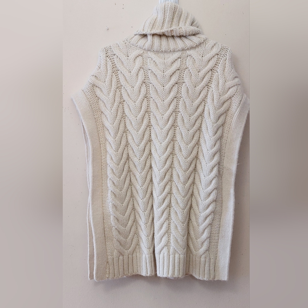 Zara Chunky Cable Knit Turtleneck Vest with Side Slits  Winter-White - Picture 4 of 6
